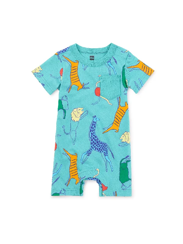 Women's Sleeveless Backless One - Pieces in Black with Cut - Out Details for a Sexy Beach LookPocket Shortie Baby Romper - Maasai Mara Animals