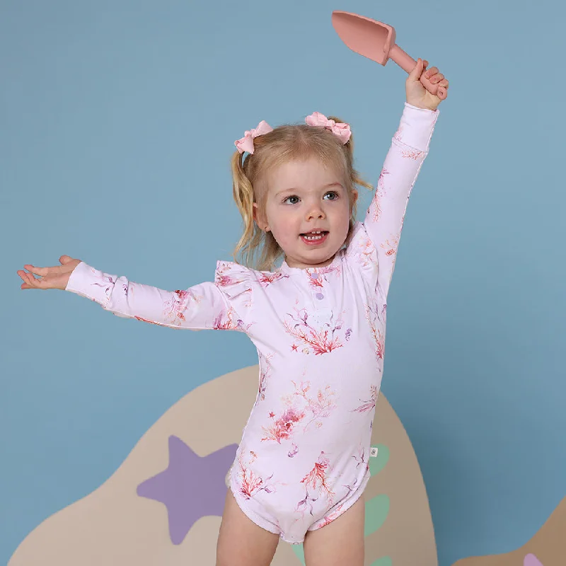 Seamless Bodysuits for a Smooth Underwear Look Coral Long Sleeve Organic Bodysuit with Frill