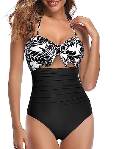 Women's Metallic One - Pieces in Silver for a Shiny and Eye - Catching Night OutfitHalter One Piece Front Tie Knot Swimwear