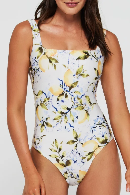 Women's Velvet One - Pieces in Emerald Green for a Luxurious and Sophisticated OccasionJanece Seamless Square Neck One-piece Swimsuit in Lemons