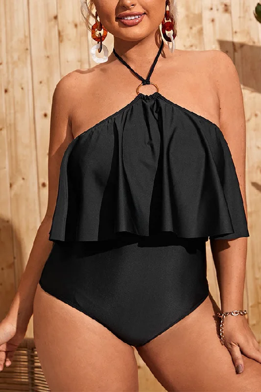 Women's Lace - Embellished One - Pieces in Cream for a Romantic and Vintage - Inspired LookPlus Size Halter Ruffle Tummy Control One Piece Swimsuit Women's Lace - Embellished One - Pieces in Cream for a Romantic and Vintage - Inspired LookPlus Size Halter Ruffle Tummy Control One Piece Swimsuit