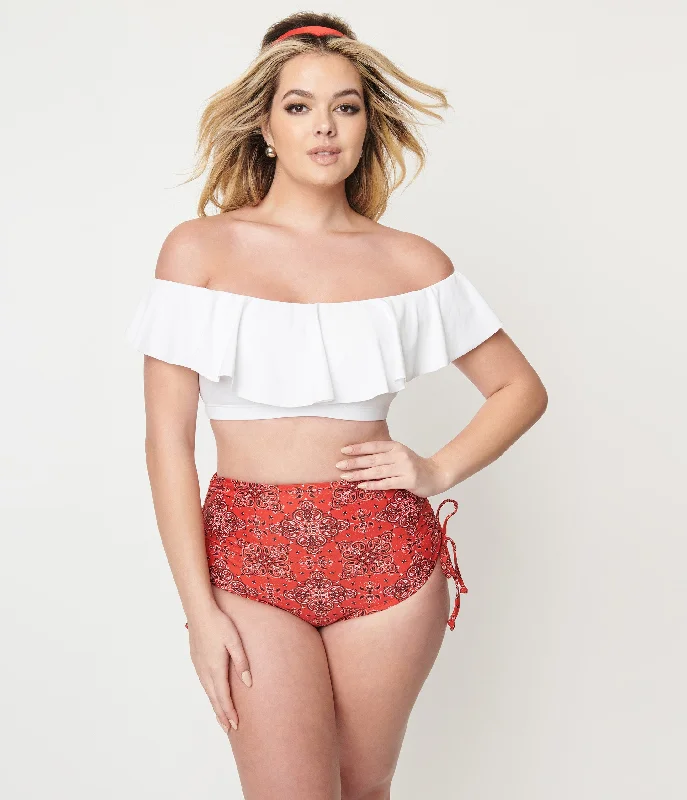 Women's Long - Sleeve Rash Guard Swim Tops in Black for Sun Protection and SurfingUnique Vintage 1950s White Ruffled Ramona Swim Top Women's Long - Sleeve Rash Guard Swim Tops in Black for Sun Protection and SurfingUnique Vintage 1950s White Ruffled Ramona Swim Top