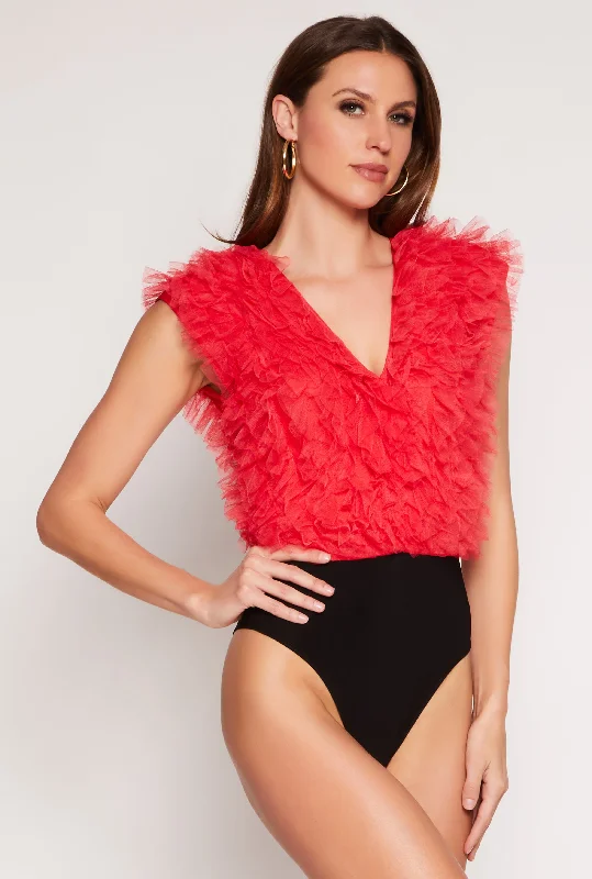 Cut - Out Bodysuits for a Trendy and Fashion - Forward StyleRuffled Tulle Bodysuit