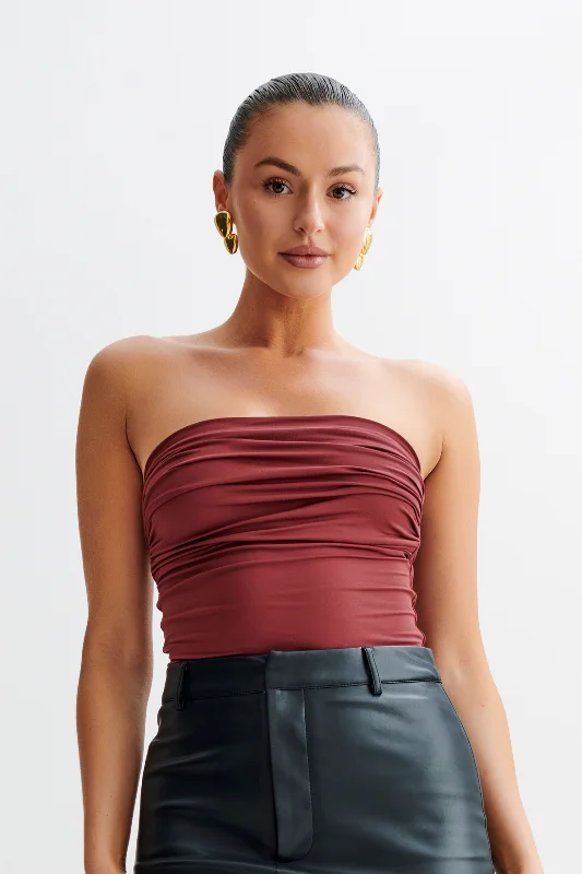 Cut - Out Bodysuits for a Trendy and Fashion - Forward StyleRomina Recycled Nylon Ruched Bodysuit - Wine