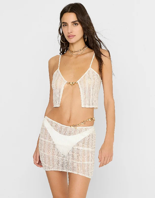 Knee - length cover ups for a versatile and practical beachwear optionSaddie Crop Top - White/Gold Knee - length cover ups for a versatile and practical beachwear optionSaddie Crop Top - White/Gold