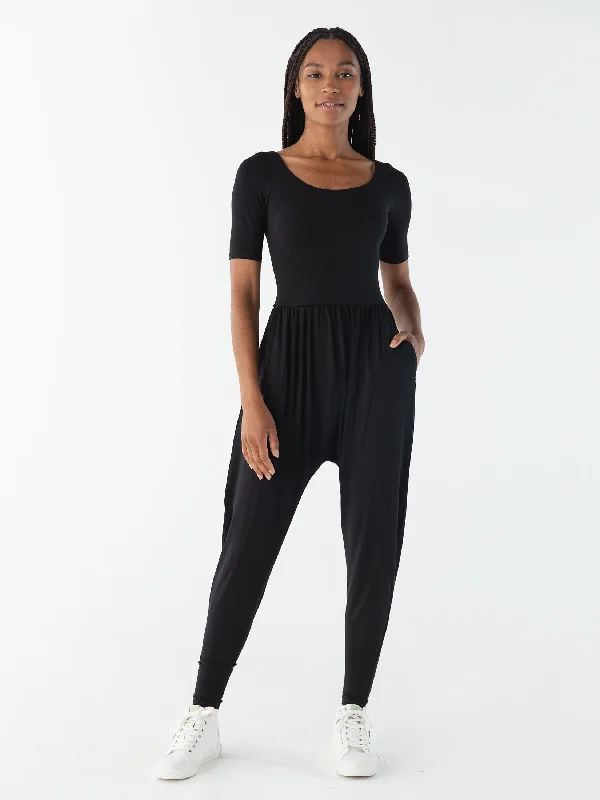 Plus Size Women's Ruffled Hem One - Pieces in Pink for a Feminine and Flirty Summer OutfitSleeved Bōdhi Jumper, Midnight Black Plus Size Women's Ruffled Hem One - Pieces in Pink for a Feminine and Flirty Summer OutfitSleeved Bōdhi Jumper, Midnight Black
