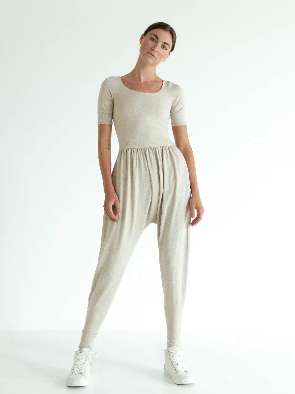 Women's Sheer Paneled One - Pieces in White for a Delicate and Elegant Evening AppearanceSleeved Bōdhi Jumper, Oatmeal Women's Sheer Paneled One - Pieces in White for a Delicate and Elegant Evening AppearanceSleeved Bōdhi Jumper, Oatmeal