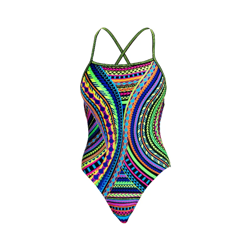 One - piece women swimwear with cut - outs for a stylish and modern appealTribal Revival | Ladies Strapped In One Piece