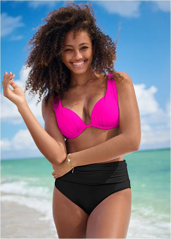 Women's High - Neck Swim Tops in Navy with Zipper for a Sleek and Sporty LookOver-The-Shoulder Marilyn Top - Electric Pink Women's High - Neck Swim Tops in Navy with Zipper for a Sleek and Sporty LookOver-The-Shoulder Marilyn Top - Electric Pink