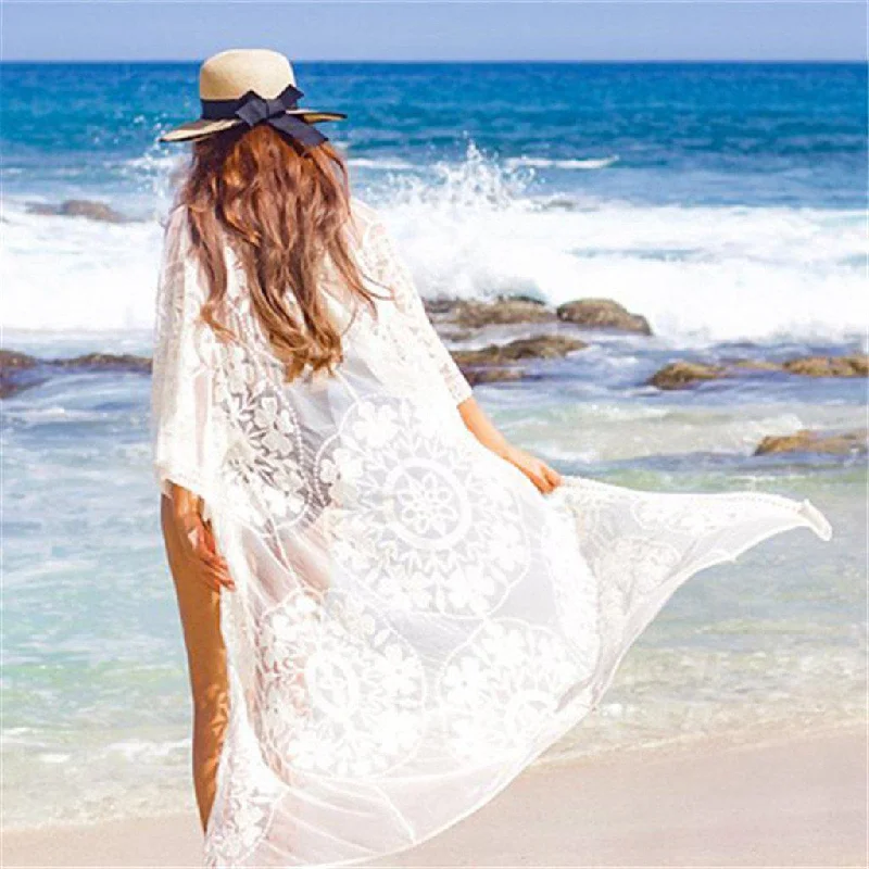 Button - down cover ups for a versatile and easy - to - wear optionKady Long Lace Cover Up Button - down cover ups for a versatile and easy - to - wear optionKady Long Lace Cover Up