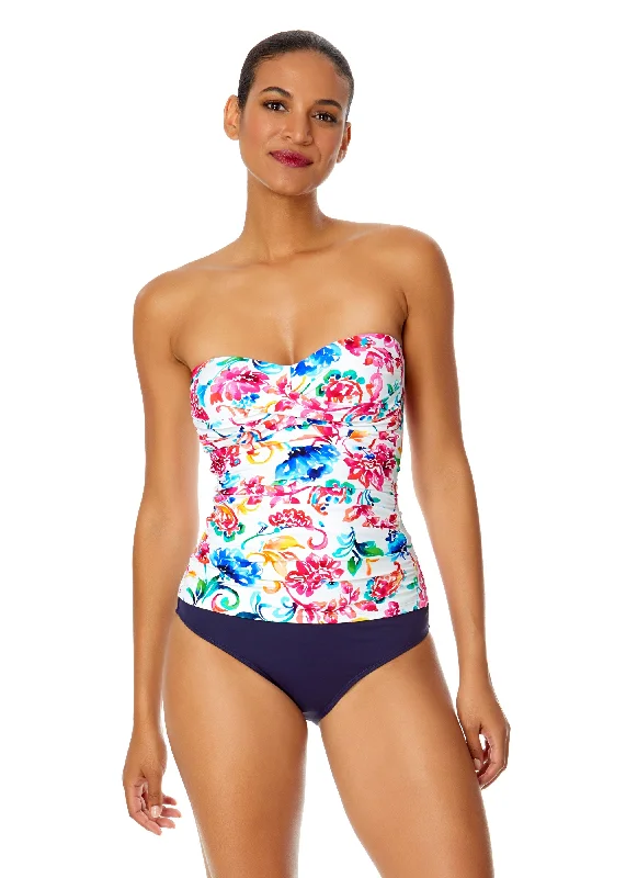 Women's Wireless Sports Swim Tops in Gray for Comfort during Water WorkoutsWomen's Watercolor Paisley Twist Front Bandeaukini Swim Top Women's Wireless Sports Swim Tops in Gray for Comfort during Water WorkoutsWomen's Watercolor Paisley Twist Front Bandeaukini Swim Top